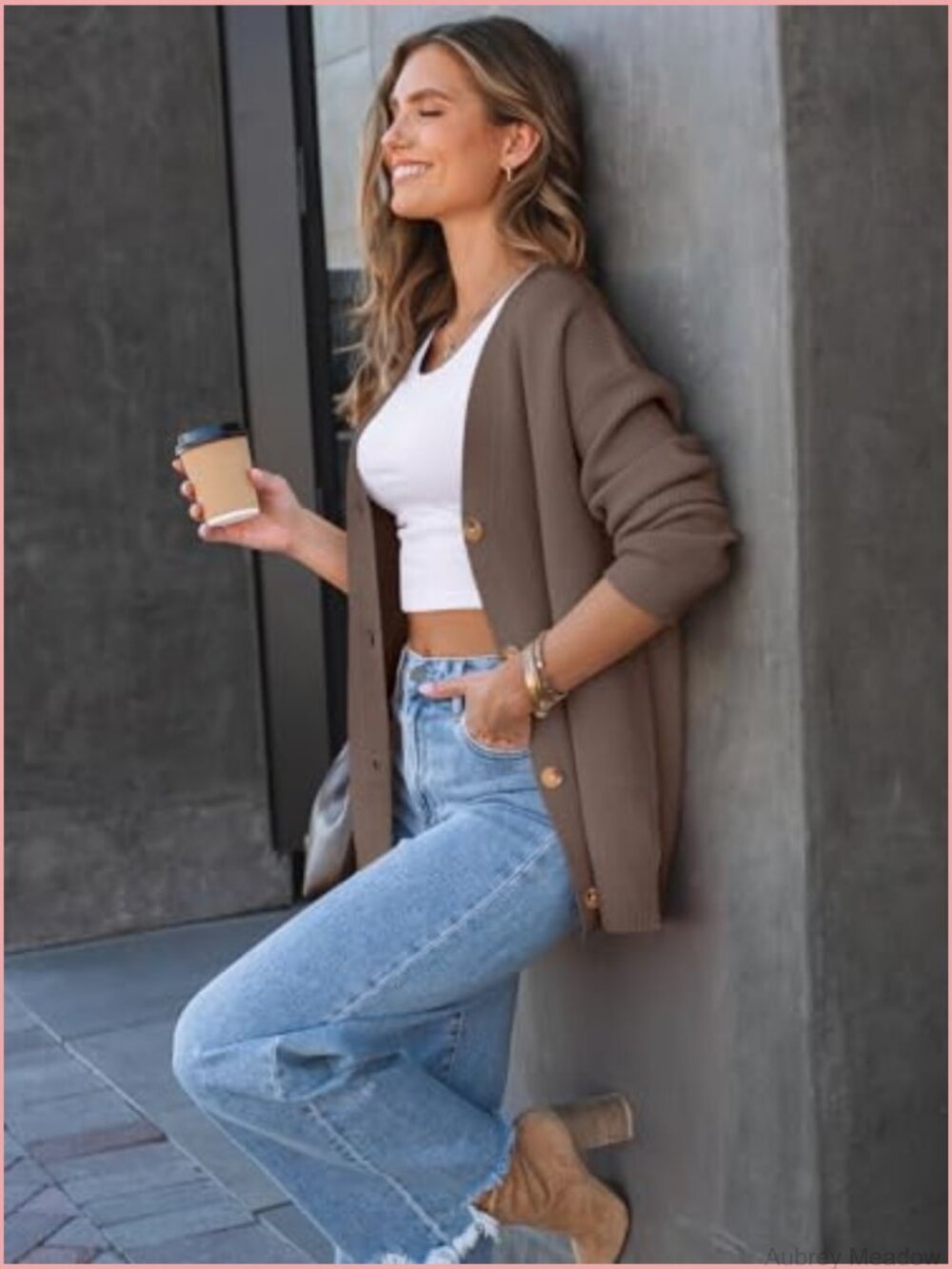 Oversized Knit V-Neck Button Front Cardigan Sweater - Picture 3 of 7